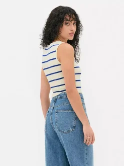 Dzianinowy top bez rękawów z okrągłym dekoltem