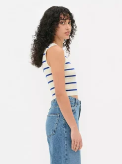 Dzianinowy top bez rękawów z okrągłym dekoltem