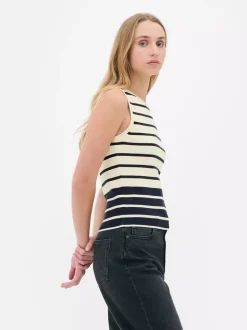 Dzianinowy top bez rękawów z okrągłym dekoltem