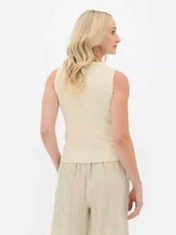 Dzianinowy top bez rękawów z okrągłym dekoltem