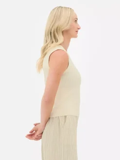 Dzianinowy top bez rękawów z okrągłym dekoltem