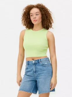 Dzianinowy top bez rękawów z okrągłym dekoltem