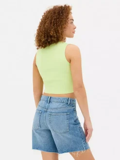 Dzianinowy top bez rękawów z okrągłym dekoltem