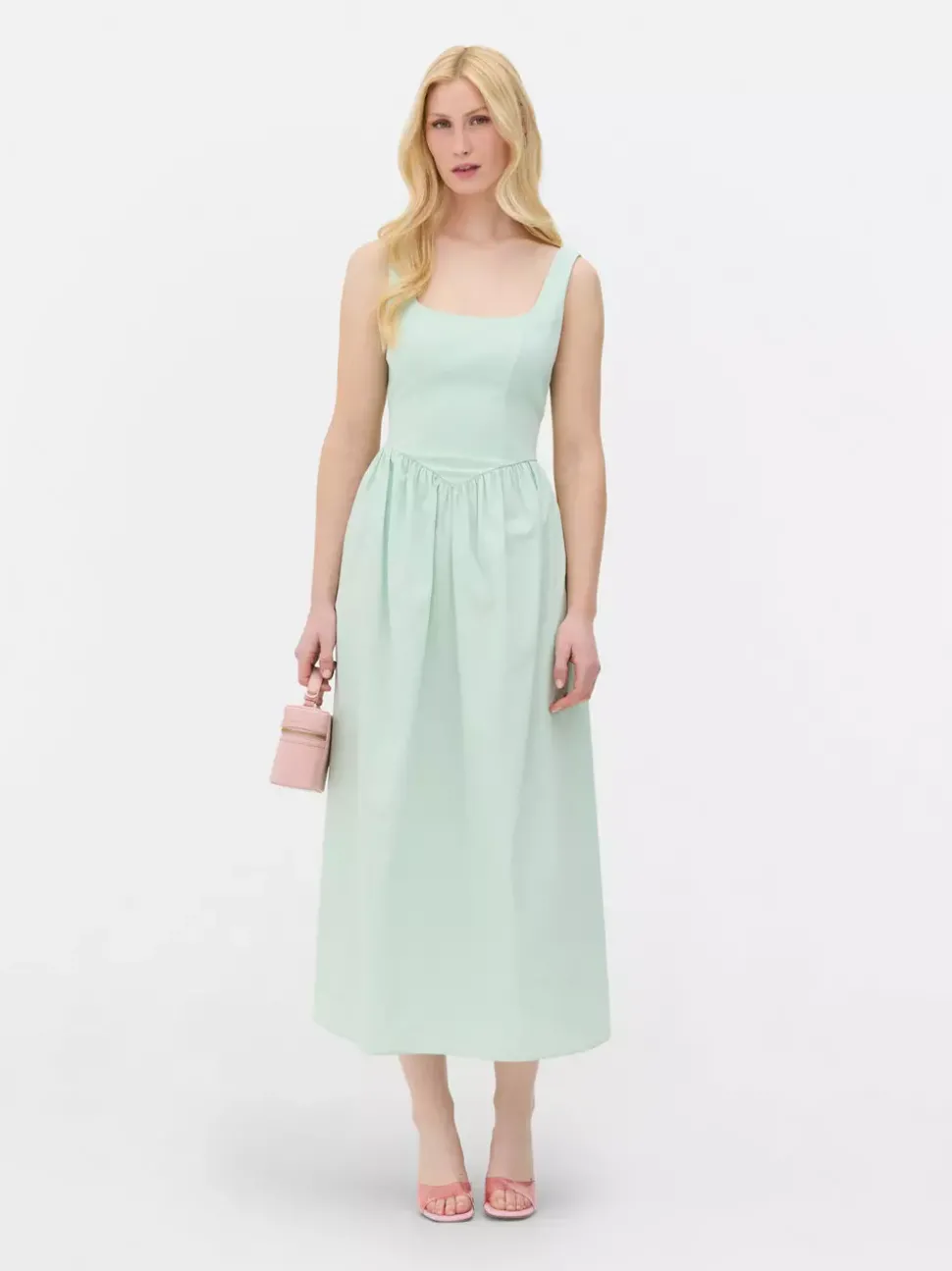 Gorsetowa sukienka midi bez rękawów