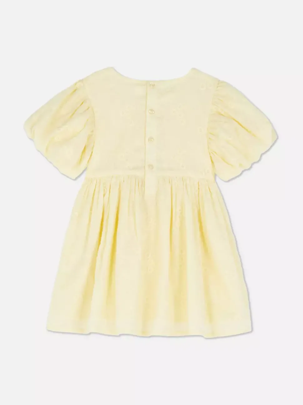 Haftowana sukienka z bufiastymi rękawami i falbanką