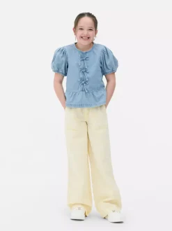 Jeansowa bluzka z bufiastym rękawem