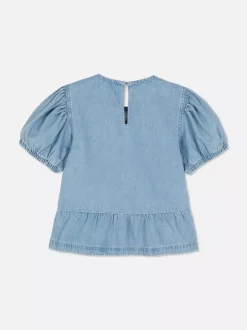 Jeansowa bluzka z bufiastym rękawem