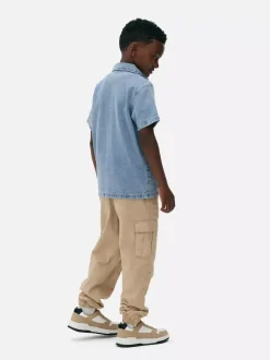 Jeansowa koszula na guziki z krótkim rękawem