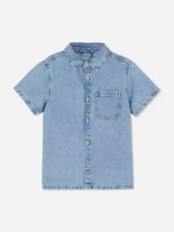 Jeansowa koszula na guziki z krótkim rękawem