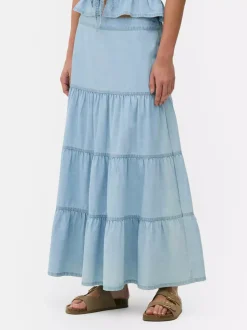 Jeansowa warstwowa spódnica maxi