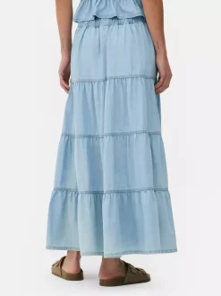 Jeansowa warstwowa spódnica maxi