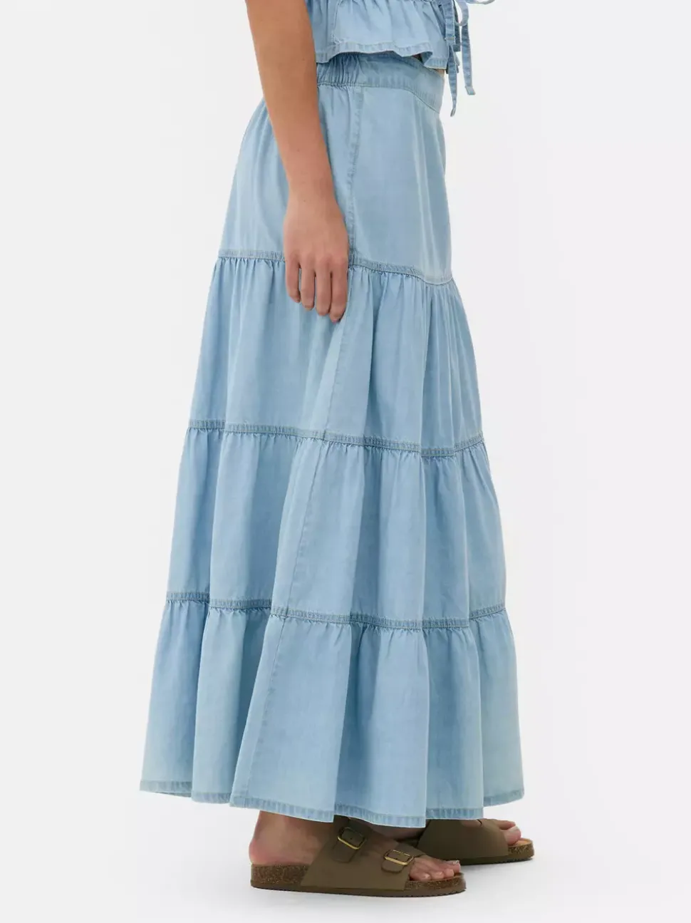 Jeansowa warstwowa spódnica maxi