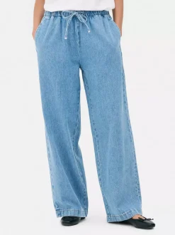 Jeansowe joggery z wiązaniem w talii