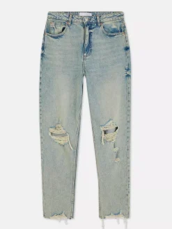 Jeansy typu mom z rozdarciami