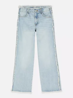 Jeansy z szeroką nogawką i postrzępionym obszyciem