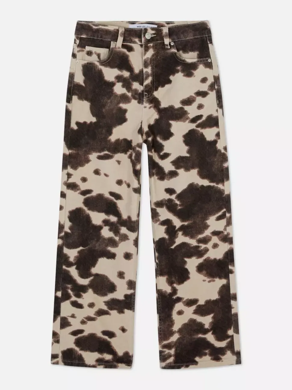 Jeansy z szerokimi nogawkami w krowie łaty