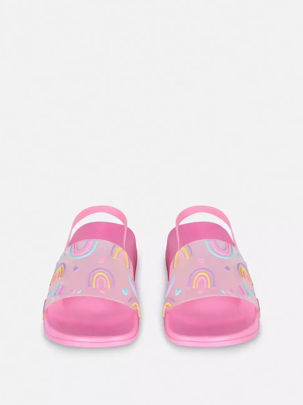 Klapki z paskiem z tyłu i tęczowym motywem