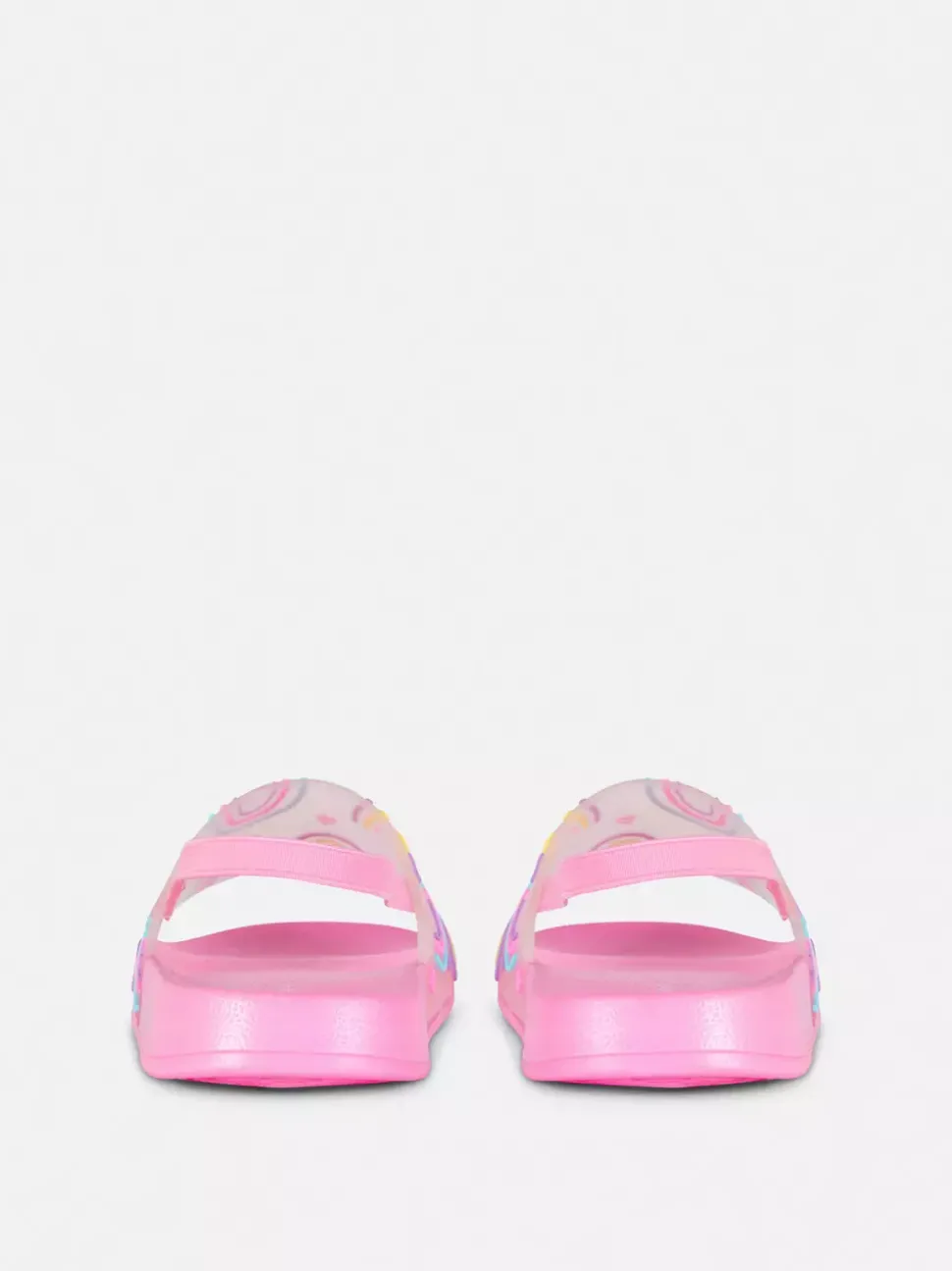 Klapki z paskiem z tyłu i tęczowym motywem