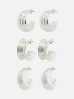 Kolczyki koła z prążkowaną fakturą The Edit, 3 pary