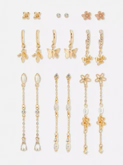 Kolczyki sztyfty i wiszące ze zdobieniami, 9 par