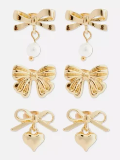 Kolczyki sztyfty w kształcie kokardki, 3 pary
