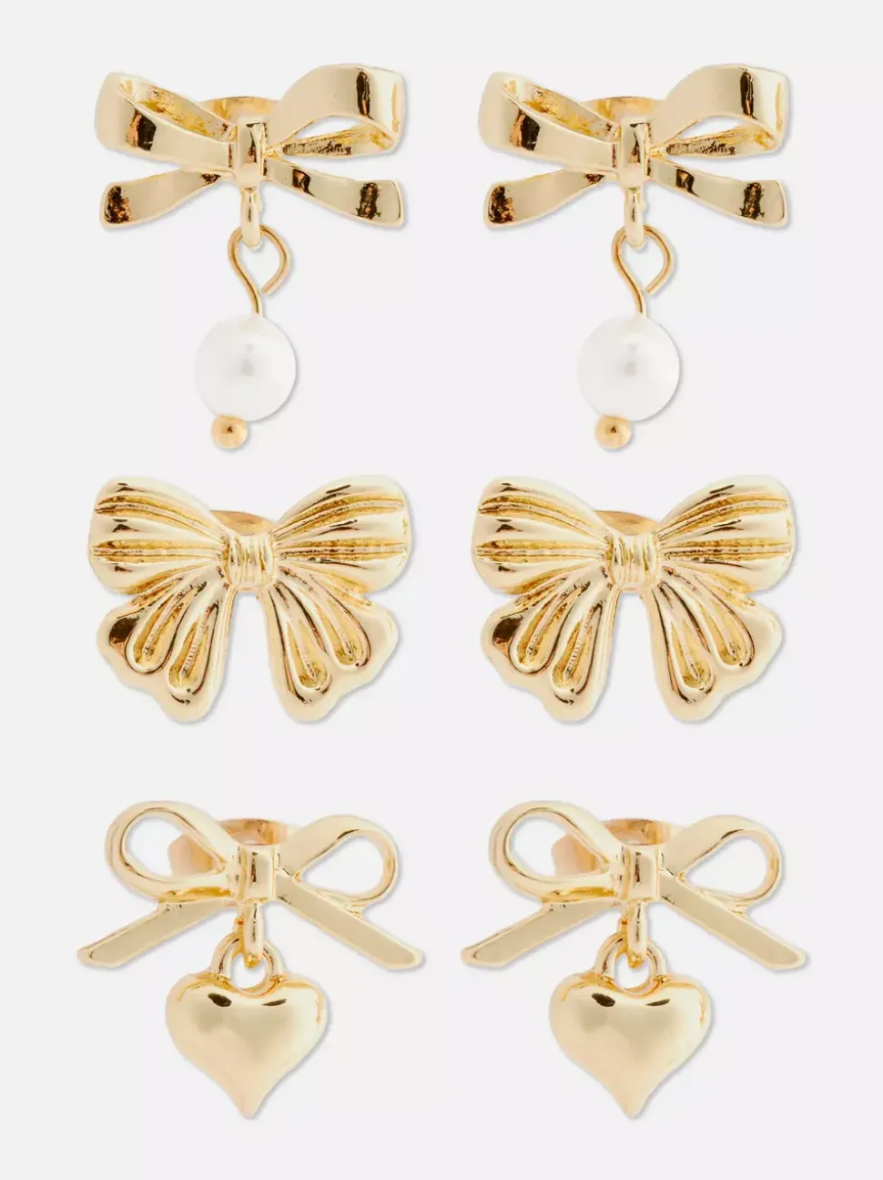 Kolczyki sztyfty w kształcie kokardki, 3 pary