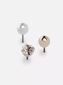 Kolczyki-sztyfty ze sztucznymi diamentami i perłami, 12 par