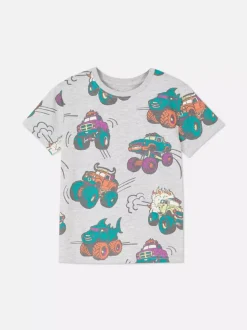 Kolorowy T-shirt z krótkim rękawem i motywem rekina