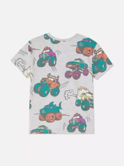 Kolorowy T-shirt z krótkim rękawem i motywem rekina