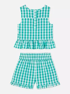 Komplet z bluzką i szortami w kratkę vichy