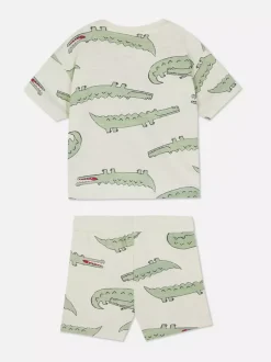 Komplet z T-shirtem i szortami z motywem krokodyla