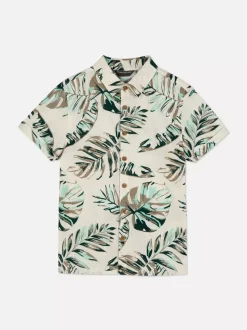 Koszula na guziki z krótkim rękawem we wzór w liście