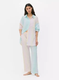 Koszula nocna typu boyfriend z tkaniny seersucker