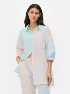 Koszula nocna typu boyfriend z tkaniny seersucker