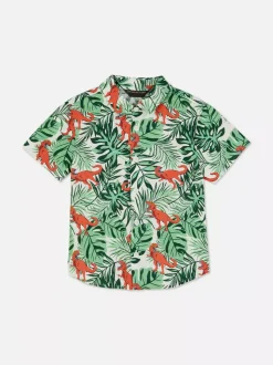Koszula z krótkim rękawem w liście i dinozaury