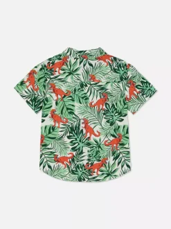 Koszula z krótkim rękawem w liście i dinozaury