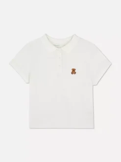 Koszulka polo z krótkim rękawem i haftowanym misiem