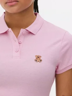 Koszulka polo z krótkim rękawem i haftowanym misiem