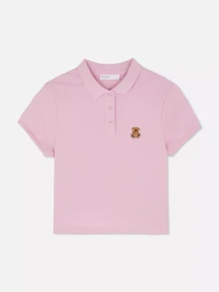 Koszulka polo z krótkim rękawem i haftowanym misiem