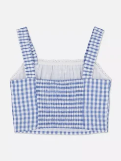 Krótka koronkowa bluzka w kratę vichy