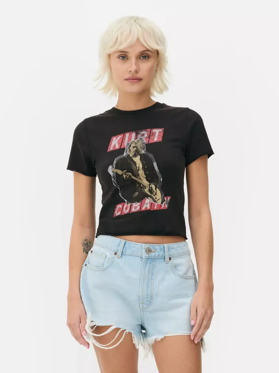 Krótka koszulka z nadrukiem Kurta Cobaina