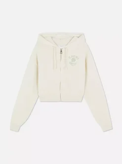 Krótka rozpinana bluza z kapturem i nadrukiem