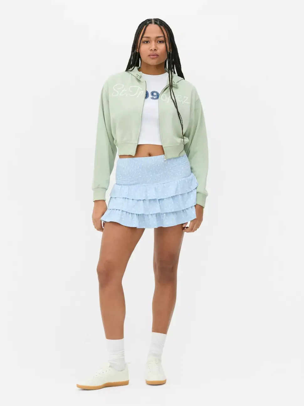 Krótka rozpinana bluza z kapturem i nadrukiem