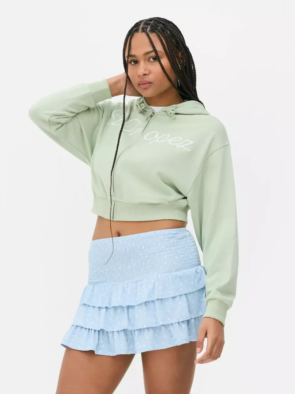 Krótka rozpinana bluza z kapturem i nadrukiem