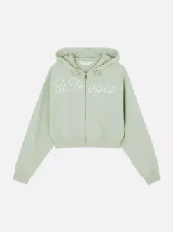 Krótka rozpinana bluza z kapturem i nadrukiem