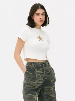 Krótki T-shirt z gwiazdą ze wzorem moro