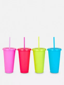 Kubki wielokrotnego użytku ze słomką, 4 szt.