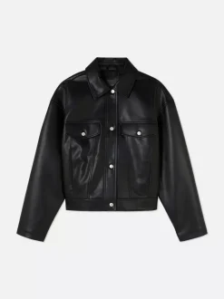 Kurtka typu trucker ze sztucznej skóry