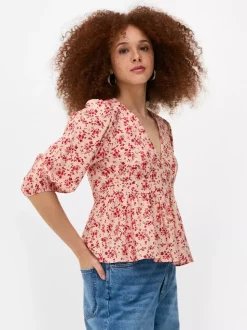 Kwiecista bluzka z dekoltem w serek