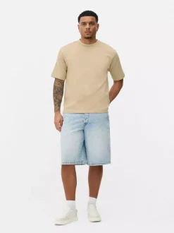 Luźny T-shirt z tkaniny seersucker